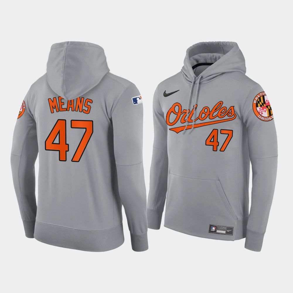 Men Baltimore Orioles #47 Means gray road hoodie 2021 MLB Nike Jerseys